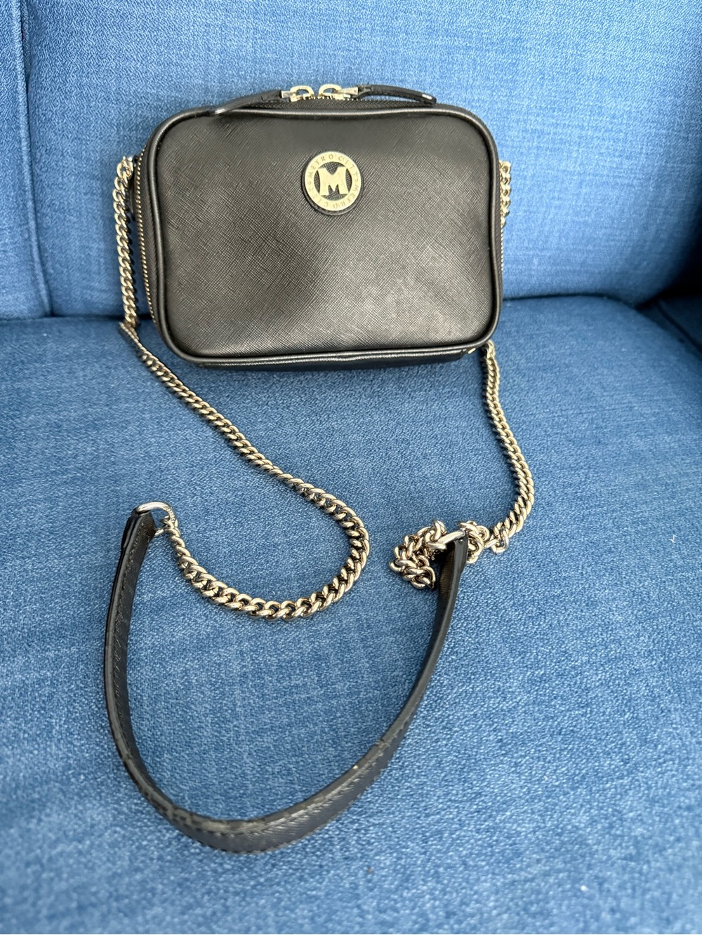 Michael Kors Black Leather Crossbody with Gold Chain Strap